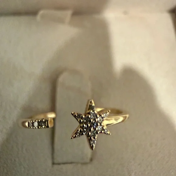 LIKE NEW MEJURI 14K YELLOW GOLD, PAVÉ NATURAL DIAMOND STAR OPEN RING 7 + 🎁 - Picture 4 of 5